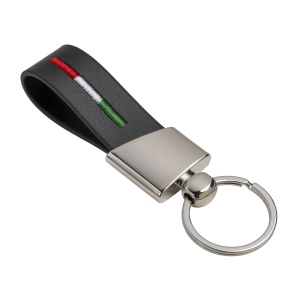 ON PU keychain with Italy color stitching with chrome metal plaque