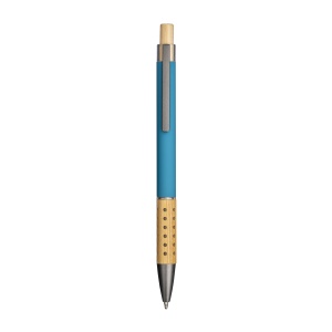 ON Rubberized recycled aluminum snap pen. Burnished details , bamboo button and grip