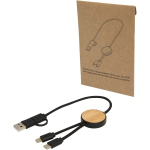 PF™ Chechia 5-in-1 recycled plastic 30 cm data sync and 27W fast charge cable with bamboo details