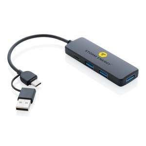 XD Hub USB RCS din plastic reciclat cu intrare dublă