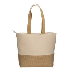 280 g/m2 cotton shopping bag with jute base, long handles and gusset - Img 2