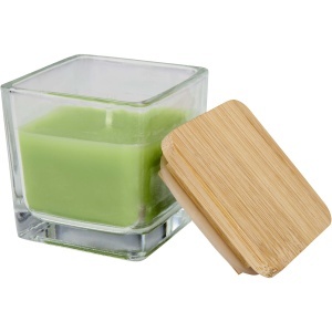 Ambra square glass candle with bamboo lid - Img 3