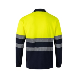 hi!™ VL PLUTO Tricou polo piqué bicolor (150g/m²) cu mâneci lungi, din bumbac (55%) și poliester (45%)