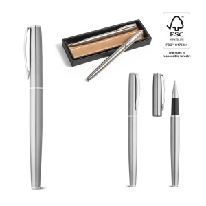 HI ELLA. Roller and ballpoint pen set with stainless steel body (53% rSS) with clip