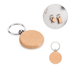 HI STEWIE ROUND. Round keyring in beech wood