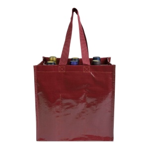 Laminated 120 g/m2 PP bottle shopping bag (6 bottles), short ribbon handles - Img 3