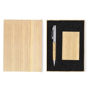 MAK Jarviner - Set Metal/ Bamboo Card Holder 1 Compartment. Pen