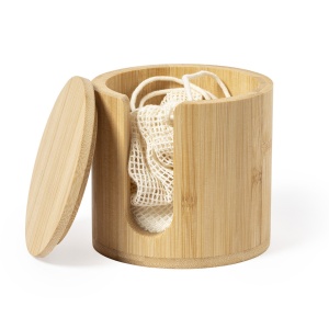 MAK Kiam - Cosmetic Pad Dispenser Bamboo 10 Cotton Wipes. Reusable. Cotton Washing Bag Included
