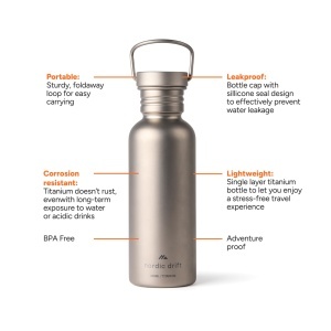 XD Sticlă de apă Nordic Drift Trail Ultra Light din titan, 600 ml
