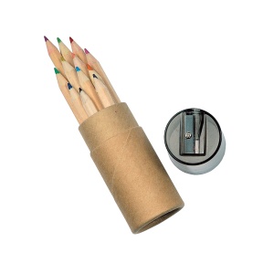 ON™ 12 wooden colouring pencils with hexagonal cross-sections in a cylindrical cardboard tube