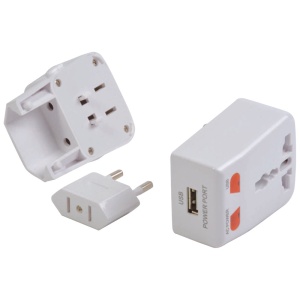 ON™ Universal adapter with USB port. Input 100-125 V 6 A or 220-250 V 6 A