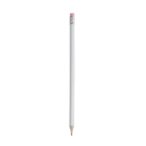 ON™ White wooden pencil with graphite lead, cylindrical cross-section and coloured rubber