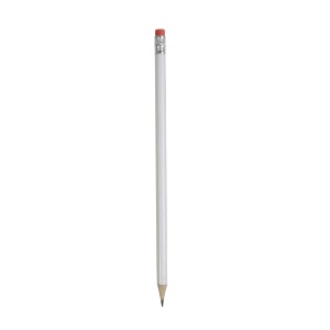 ON™ White wooden pencil with graphite lead, cylindrical cross-section and coloured rubber