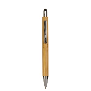 ON™ Bamboo barrel push ball pen with colored touch point and chrome tip