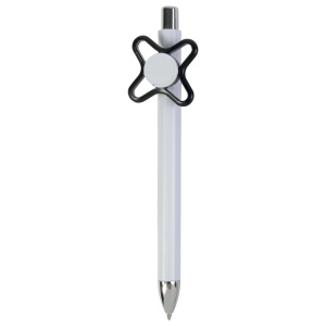 ON™ White plastic snap pen with coloured spinner. Centre of the spinner to be customised