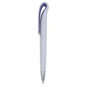 ON™ Plastic snap pen with white barrel and curved clip with coloured inside, jumbo refill