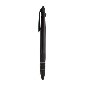ON™ Plastic snap pen with 3 refills in blue, black and red, and touchscreen rubber tip