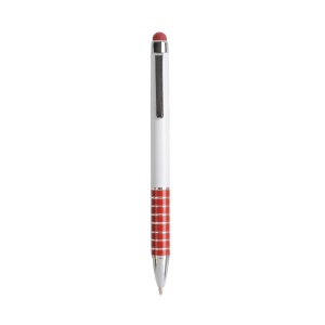 ON™ Twist pen with white plastic barrel and coloured aluminium grip, matching the touchscreen