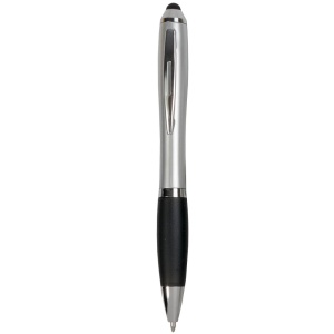ON™ Plastic twist pen with silver barrel, rubberised coloured grip