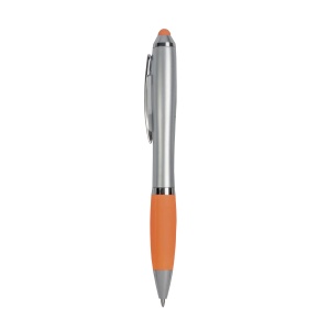 ON™ Plastic twist pen with silver barrel, rubberised coloured grip