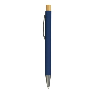 ON™ Rubberized metal snap pen with burnished details and bamboo button