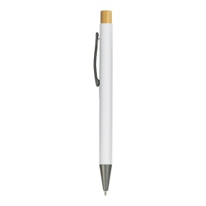 ON™ Rubberized metal snap pen with burnished details and bamboo button