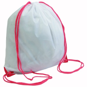 ON™ White 210T polyester backpack with drawstring closure, reinforced corners