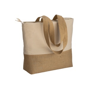 ON 280 g/m2 cotton shopping bag with jute base, long handles and gusset
