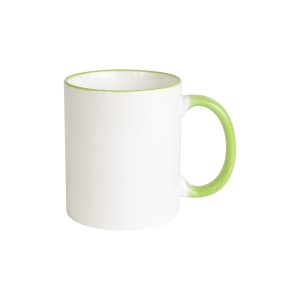 ON Cană ceramică albă, calitate A, cu mâner și margine colorate, pentru mașina de spălat vase