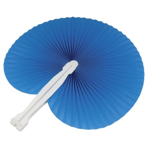ON Coloured paper hand fan with white plastic handle, 26 cm long, 24 cm diameter when open