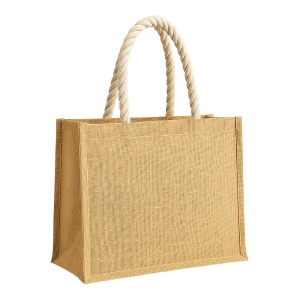 ON Jute bag with long rope handles and coloured inserts. With gusset