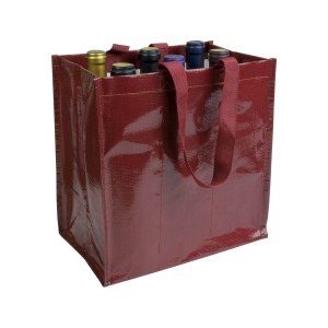 ON Laminated 120 g/m2 PP bottle shopping bag (6 bottles), short ribbon handles