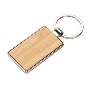 ON Rectangular metal key ring with bamboo front detail
