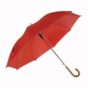 ON Solid-colour automatic umbrella with steel shaft and ferrule, curved wood handle