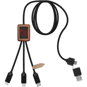 PF™ SCX.design C38 5-in-1 rPET light-up logo charging cable with squared wooden casing