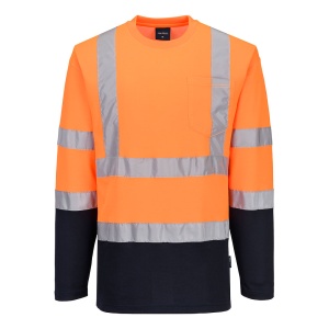 PW Hi-Vis Cotton Comfort Contrast T-Shirt L/S