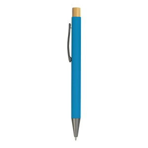 Rubberized metal snap pen with burnished details and bamboo button - Img 3