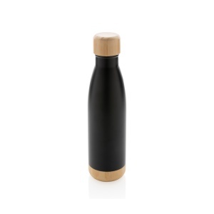 Vacuum stainless steel bottle with bamboo lid and bottom - Img 1