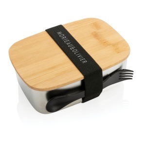 XD Stainless steel lunchbox with bamboo lid and spork