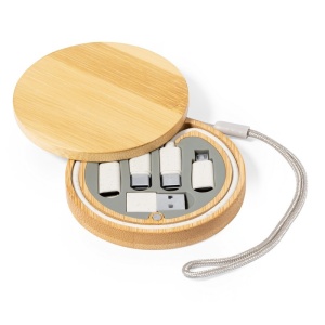 AX™ Cablu de încărcare și sincronizare din paie de grâu, 3 adaptoare incluse, carcasă din bambus cu agățătoare - Img 2