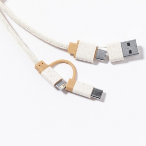 AX Wheat straw and cotton charging cable with carabiner clip, bamboo element - Img 2
