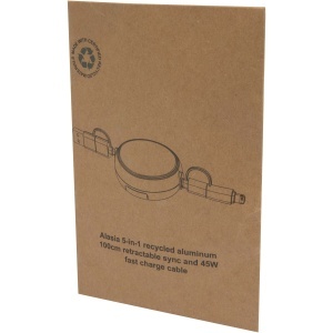 PF Cablu retractabil Chechia 5-în-1 din plastic reciclat, 100 cm, pentru sincronizare de date și încărcare rapidă de 45W