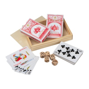 CM™ Set de cărți de joc în cutie de lemn cu zaruri