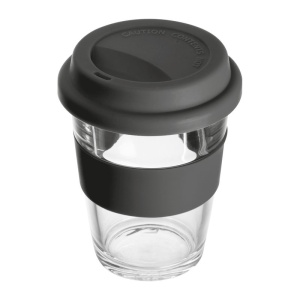 Easy™ Cană din sticlă cu manșon și capac din silicon.