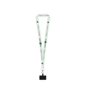 HI EPSOM. Sublimation lanyard made from recycled polyester (100% rPET) with carabiner, safety clasp, and smartphone holder