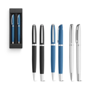 HI RE-LANDO-SET. Roller and ball pen set with recycled aluminium (100% rAL) body