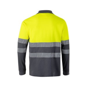 HI VL PLUTO LARGE. Two-tone piqué polo shirt (150g/m²) with long sleeves, in cotton (55%) and polyester (45%) - Img 8