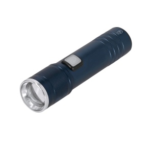 MAK Benyor - Torch Recycled Aluminium 1 COB Light. 3 Light Modes, Fixed and Flashing. Rechargeable Battery 800 mAh. Zoom Function