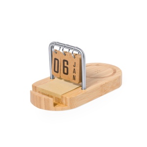 MAK Sainford - Multifunction Charger Bamboo/ Metal Wireless 15W. 50 Sticky Notes 4,5 x 4,5 cm. USB Output. Type C Output and Input - Img 3
