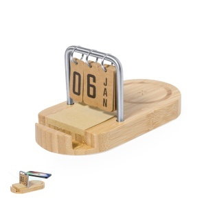 MAK Sainford - Multifunction Charger Bamboo/ Metal Wireless 15W. 50 Sticky Notes 4,5 x 4,5 cm. USB Output. Type C Output and Input - Img 1